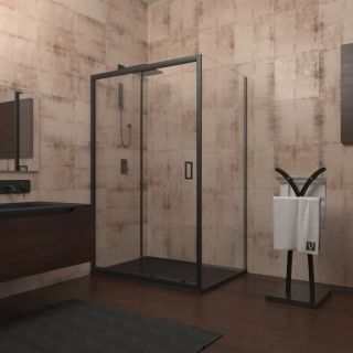 Душевой уголок Veconi Rovigo RV-046B, 1150х800х1950, черный, стекло прозрачное